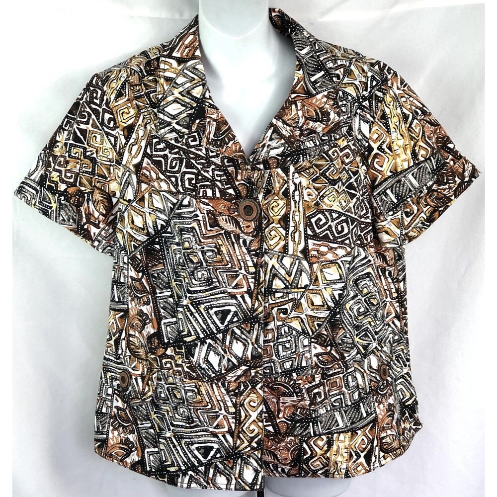 Christopher Banks Shacket top XL Brown/Black Tribal Boho Aztec Single Button